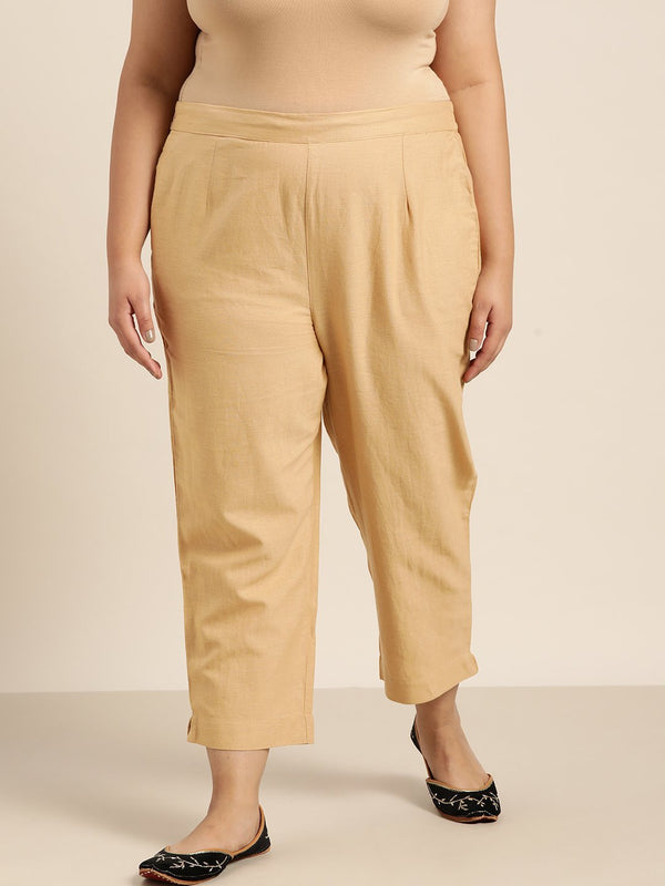 Women's Gold Cotton Solid Straight Pants - Juniper