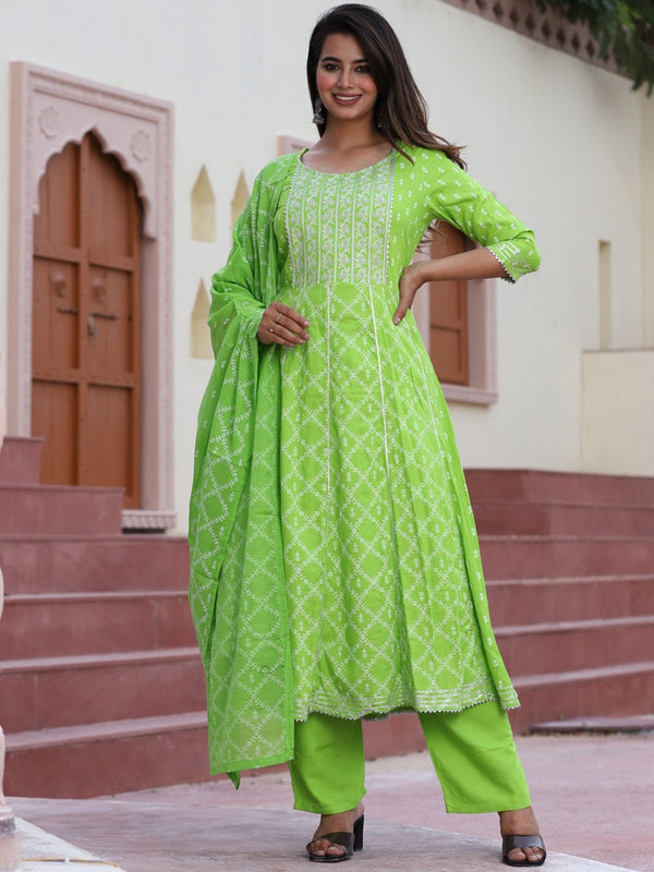 Women's Ethnic Motifs Printed Gotta Patti Flared Kurta With Palazzos & Dupatta - Taantav