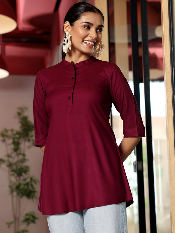 Wine Solid Rayon Straight Tunic