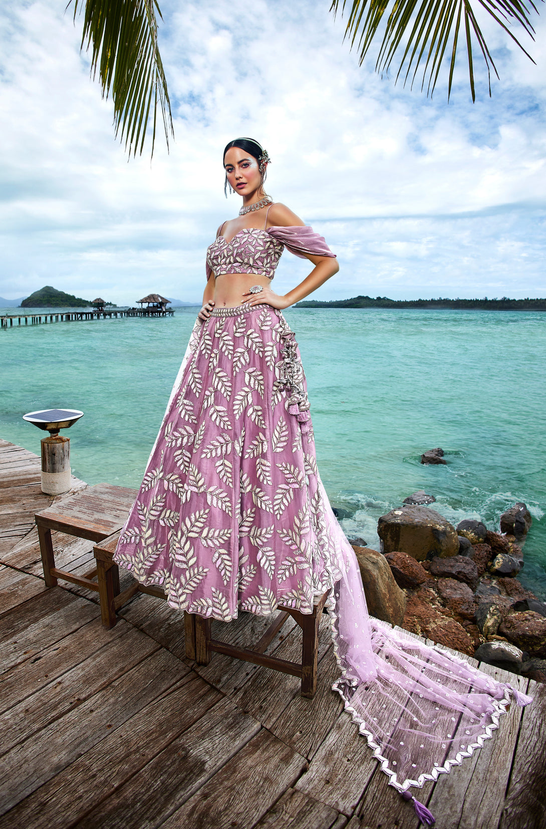 Women's Mauve Organza Sequins & Zarkan Embroidery  Lehenga Choli & Dupatta - Royal Dwells