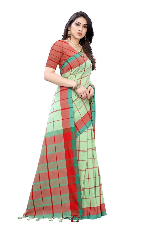 Women's Vamika Pista Green Cotton Silk Weaving Saree - Vamika