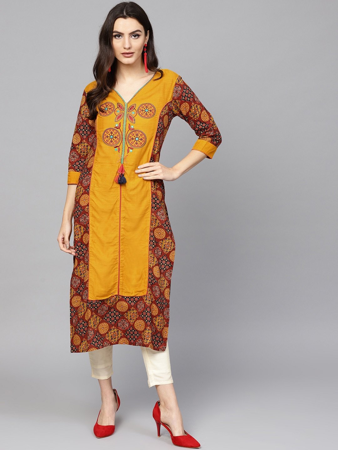 Women's Mustard & Rust Printed Kurta - Yufta