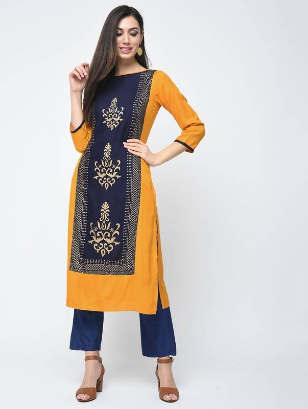 Women's Block Printed Straight Kurta - Aniyah