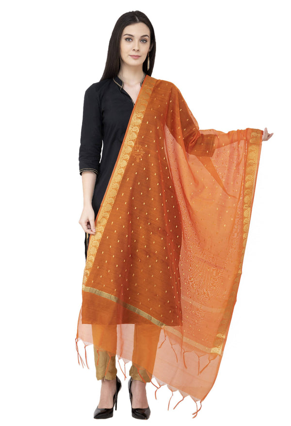 A R SILK VNS Border Buti Fancy Dupatta Orange Color Dupatta or Chunni