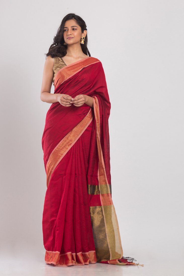 Women's Black Handloom Cotton Silk Saree - Angoshobha