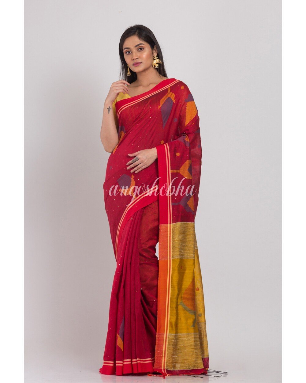 Women's Cotton Silk Jamdani Saree - Angoshobha