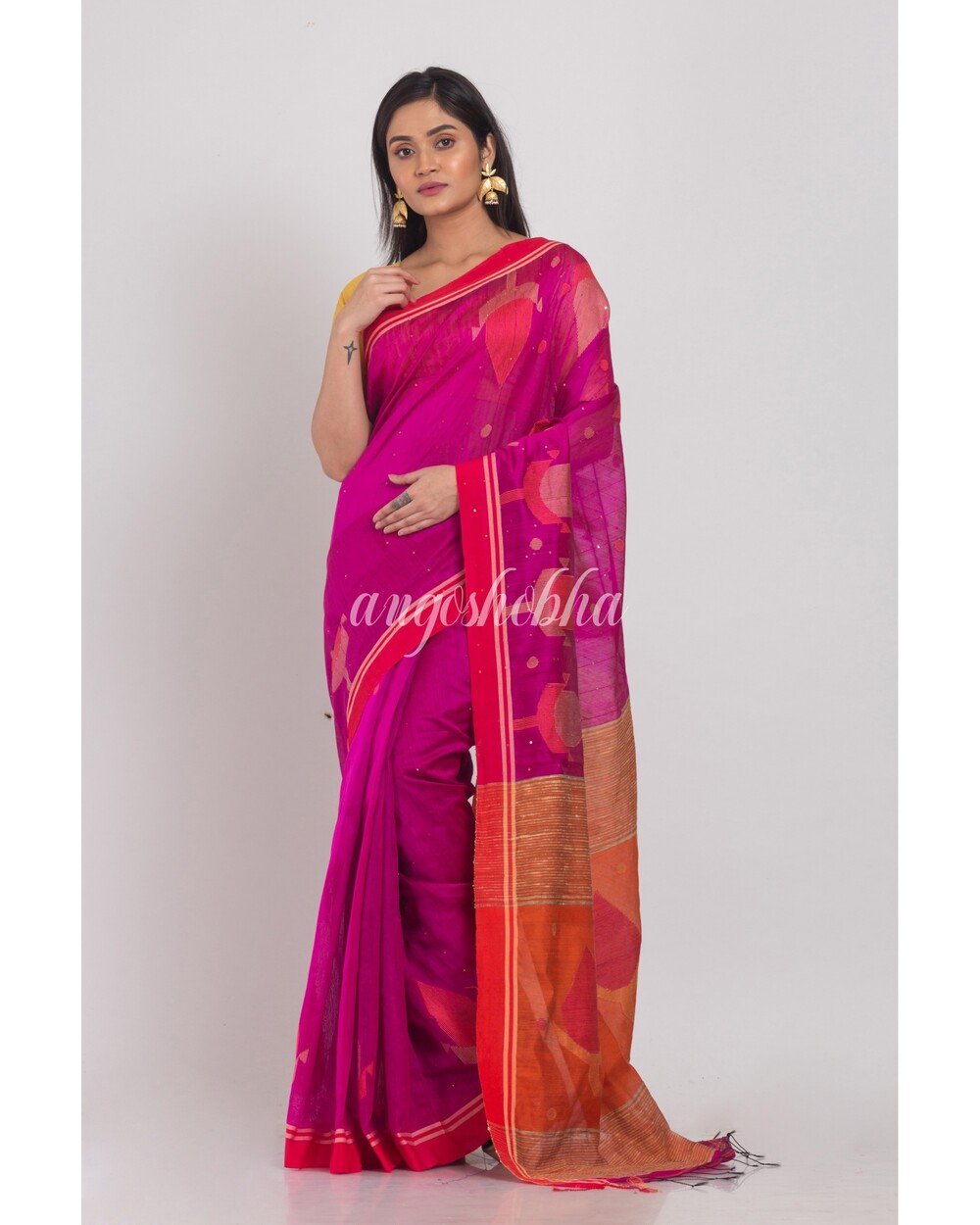 Women's Cotton Silk Jamdani Saree - Angoshobha