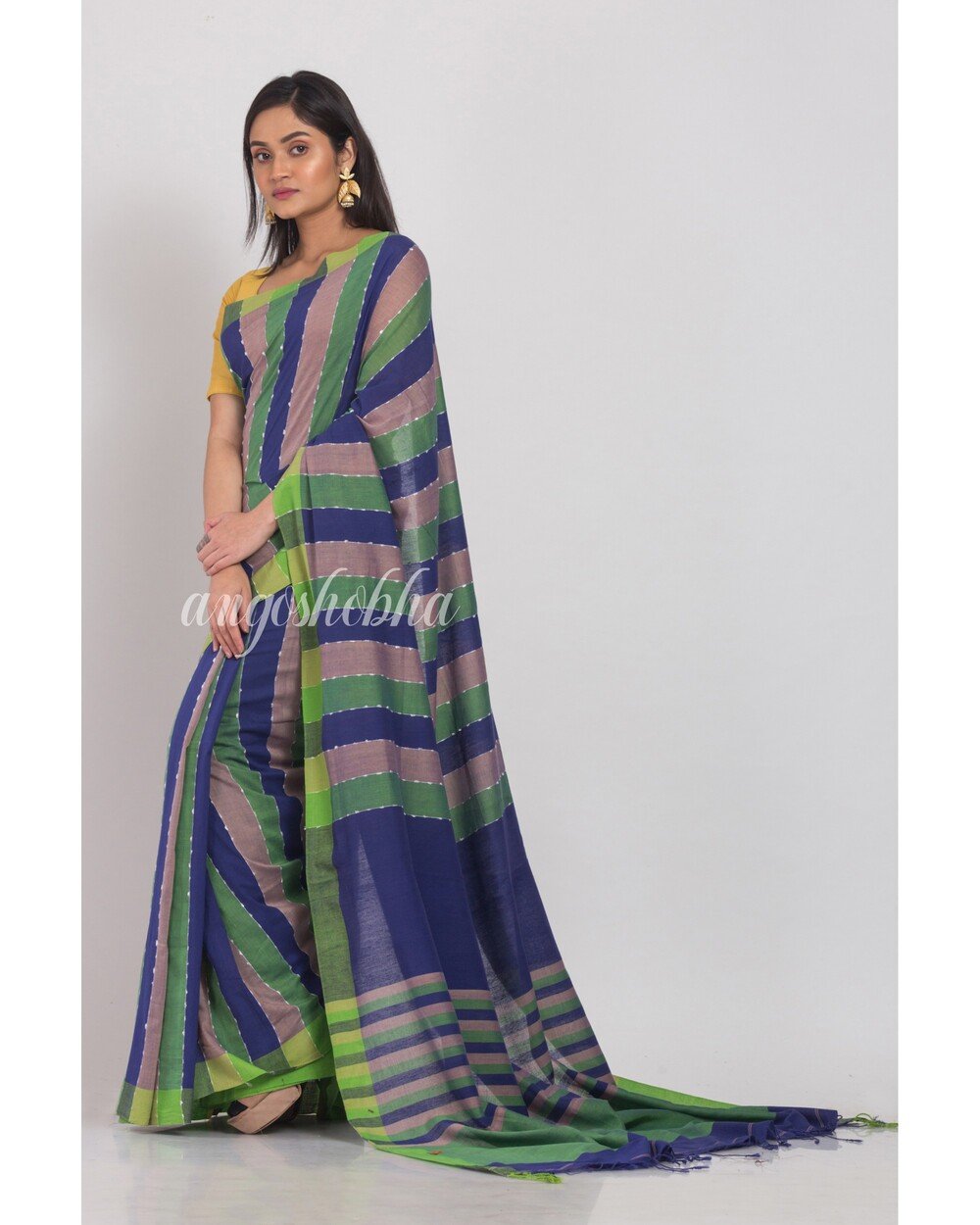 Women's Multicolor Handloom Cotton Saree - Angoshobha