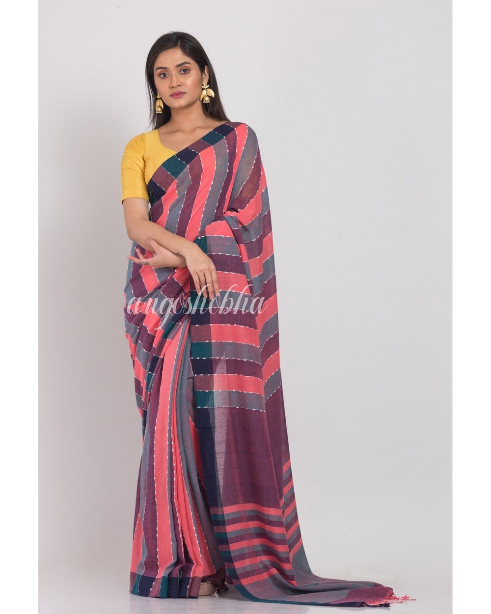 Women's Multicolor Handloom Cotton Saree - Angoshobha