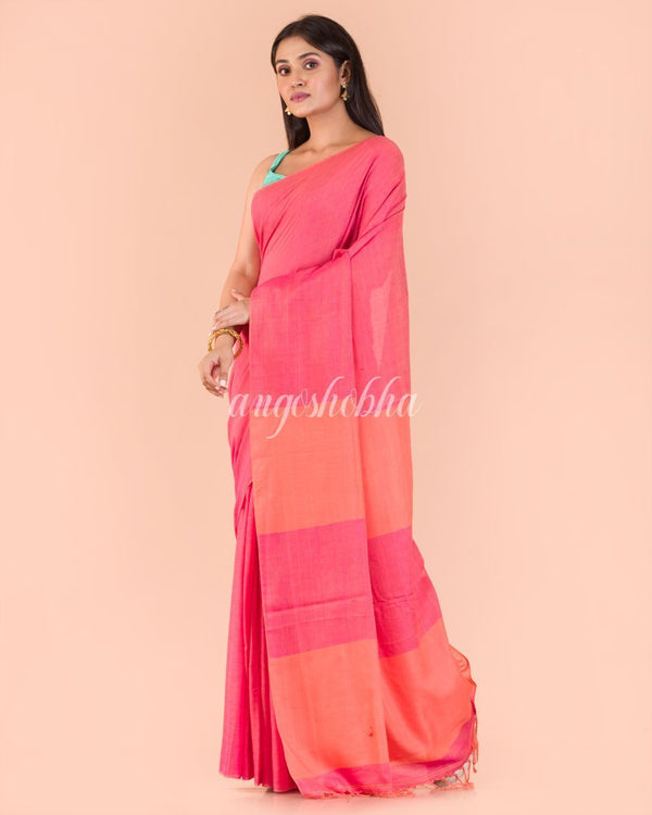 Women's Pink Handwoven Cotton Saree - Angoshobha