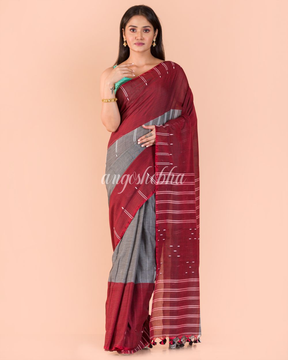 Women's Handwoven Cotton Saree - Angoshobha