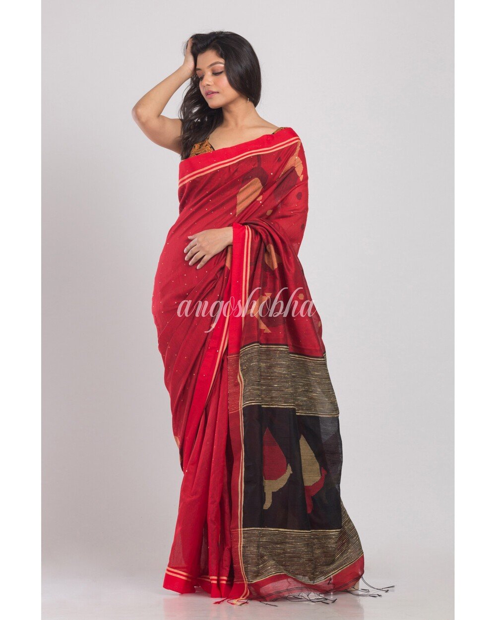 Women's Cotton Silk Jamdani Saree - Angoshobha