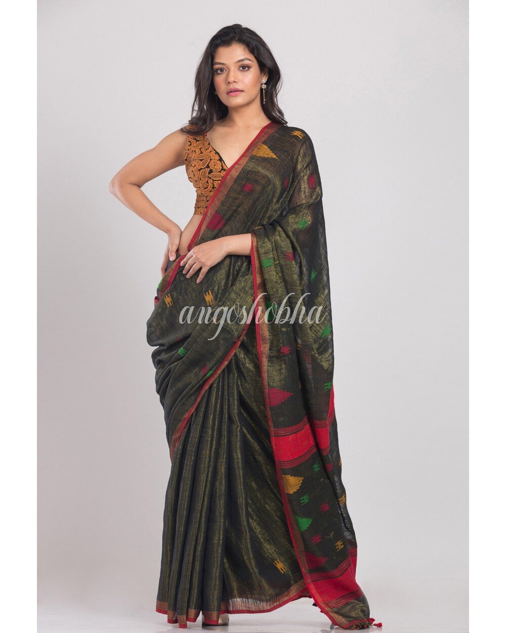 Women's Hanwoven Cotton Saree - Angoshobha