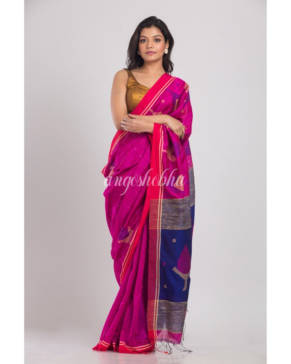 Women's Cotton Silk Jamdani Saree - Angoshobha