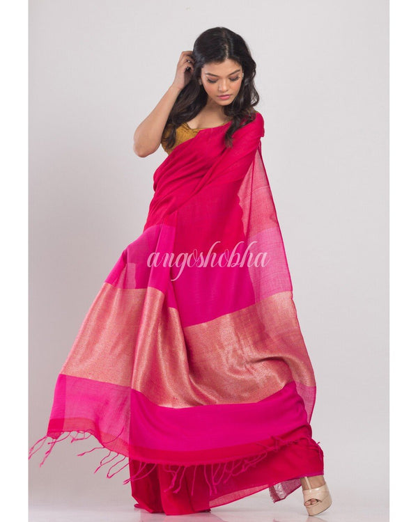 Women's Red Handwoven Cotton Saree - Angoshobha