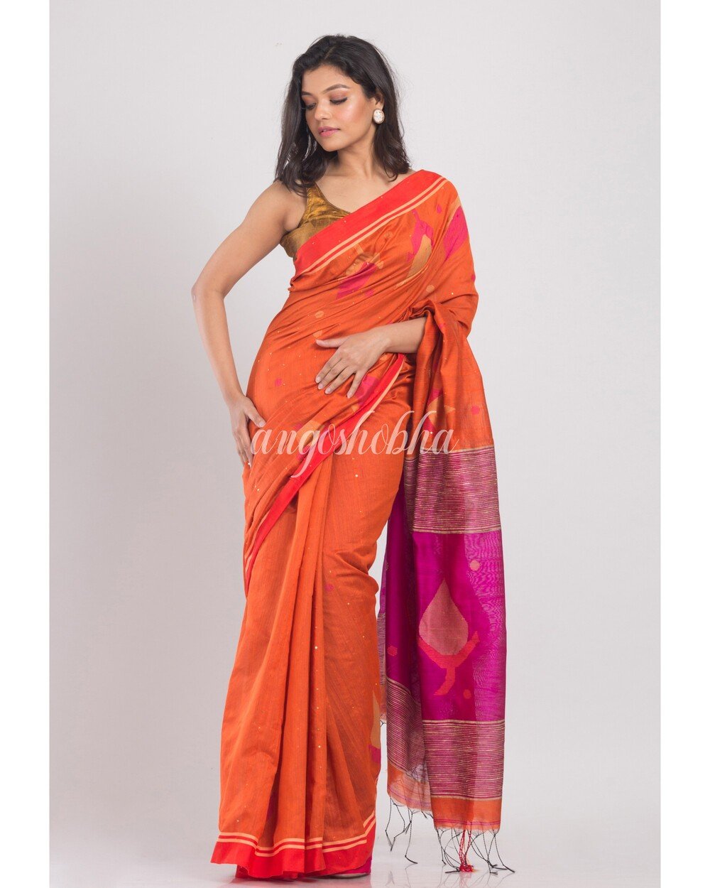 Women's Cotton Silk Jamdani Saree - Angoshobha