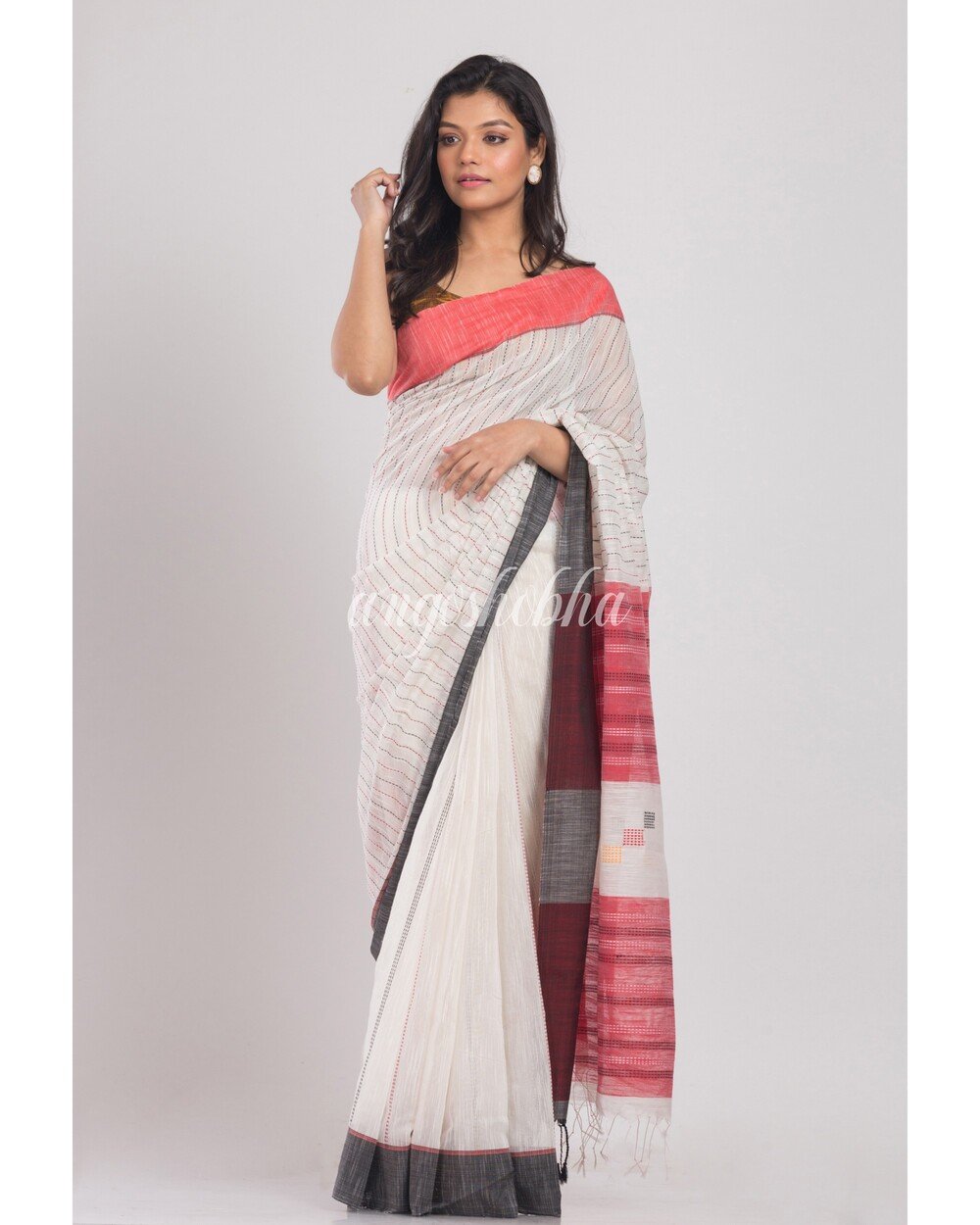 Women's Handwoven Cotton Silk Saree - Angoshobha