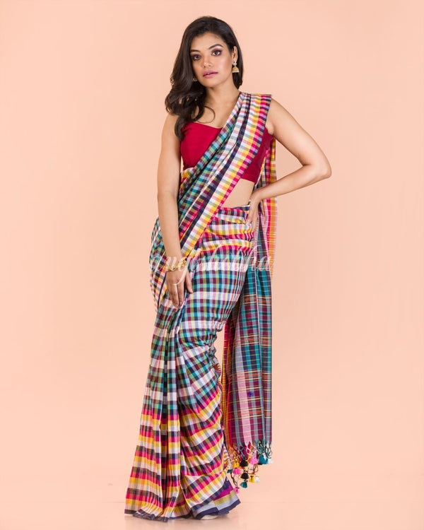 Women's Multicolor Handwoven Cotton Saree - Angoshobha