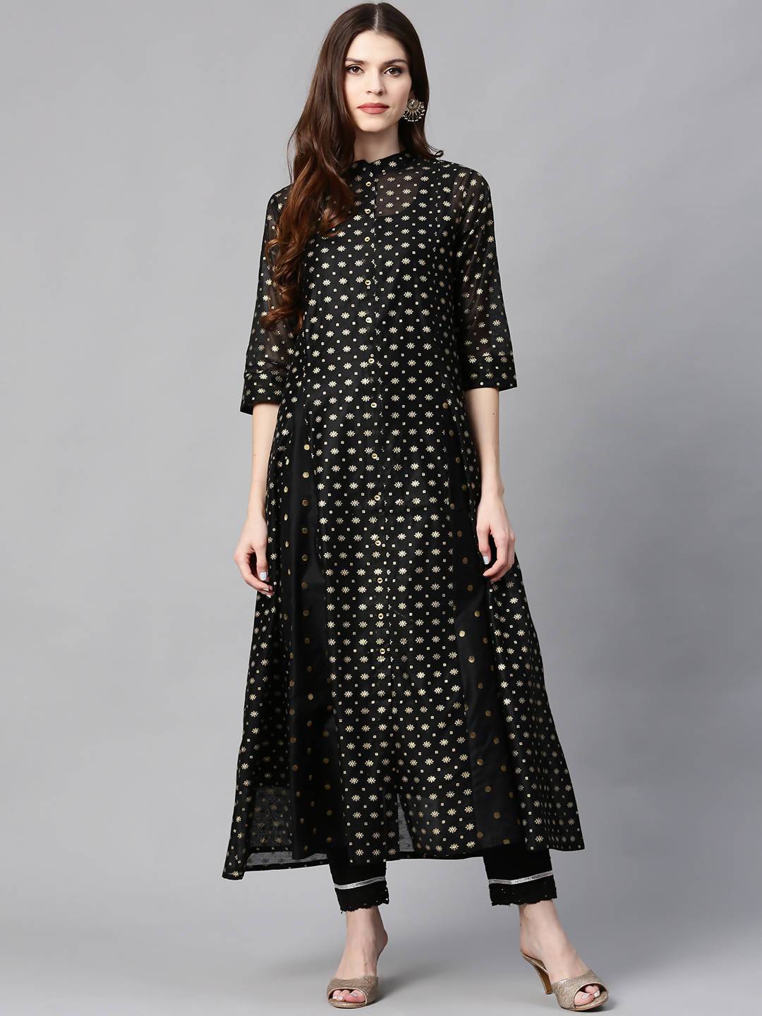 Women's Chanderi Printed Layered Kurta - Juniper