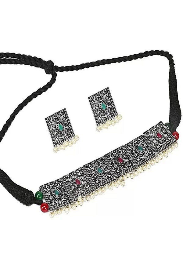 Women's  Traditional Indian Design heavy Multi Stone Necklace Set Jkms_040 - Kamal Johar