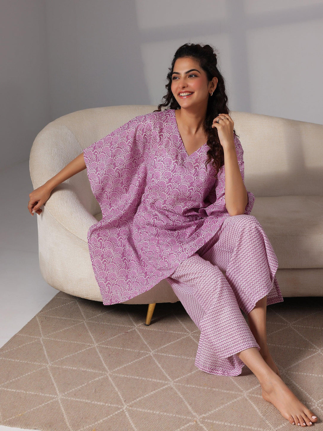 Purple Printed Cotton Night Suits - Jashvi