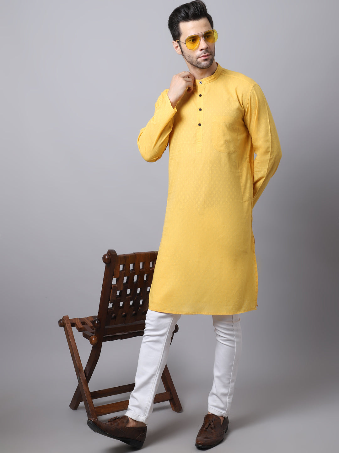 Men'S Pure Cotton Kurta With Band Collar - Even Apparels