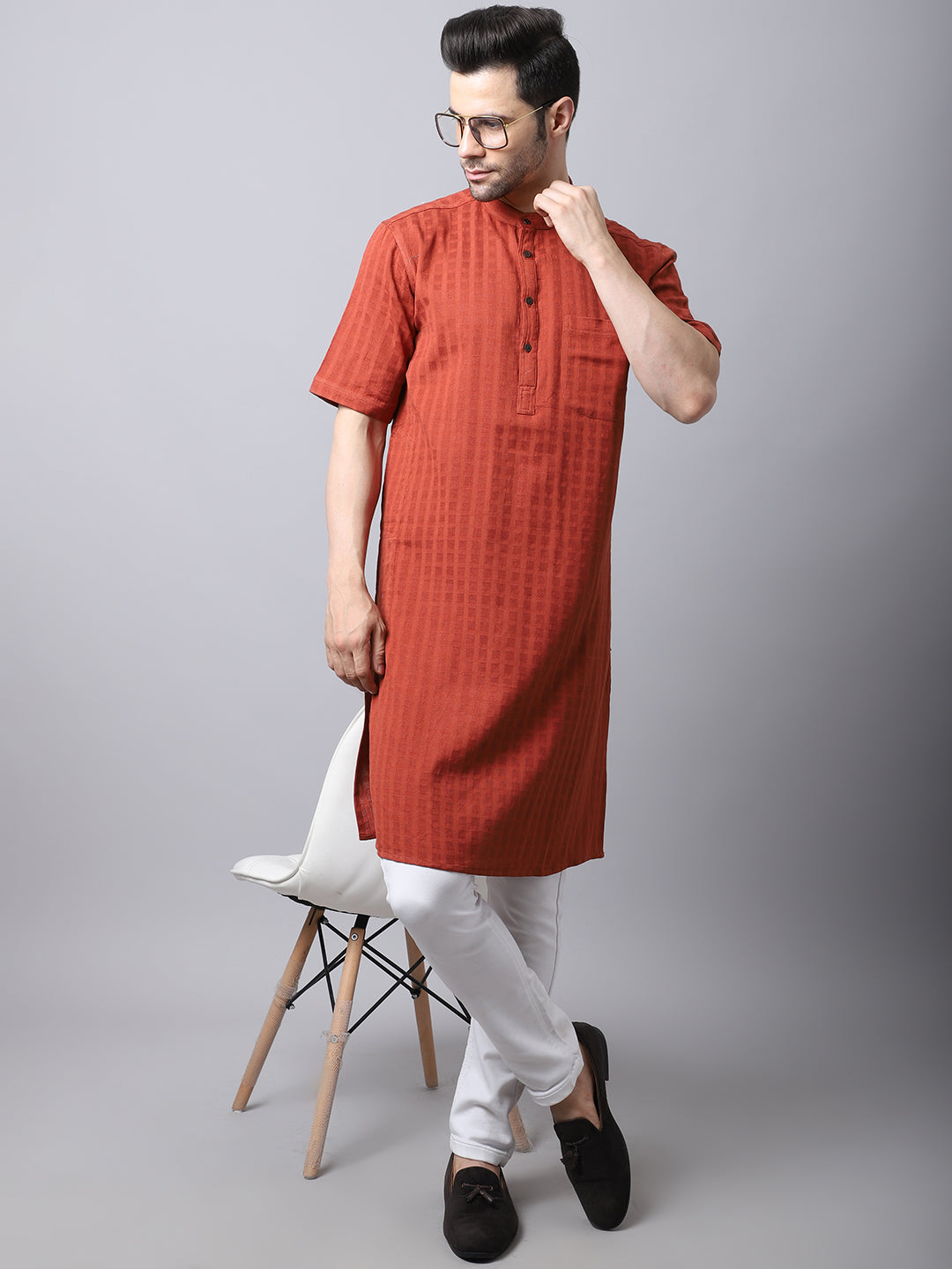 Men'S Pure Cotton Kurta With Band Collar - Even Apparels