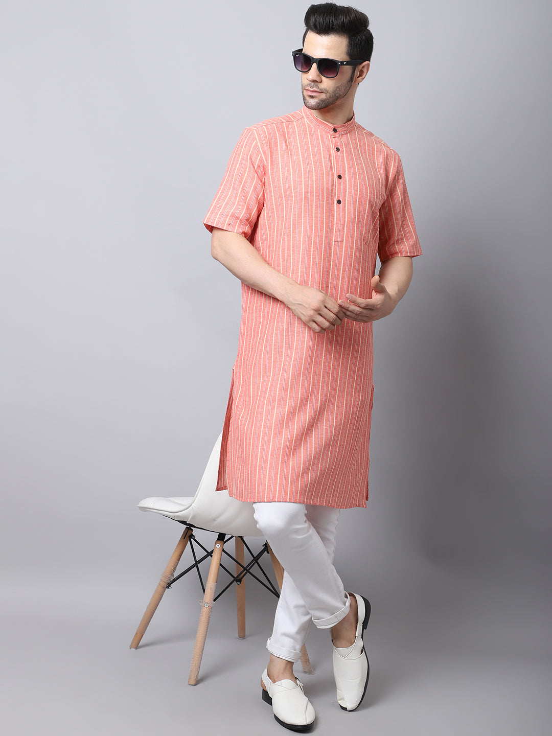 Men'S Pure Cotton Kurta With Band Collar - Even Apparels