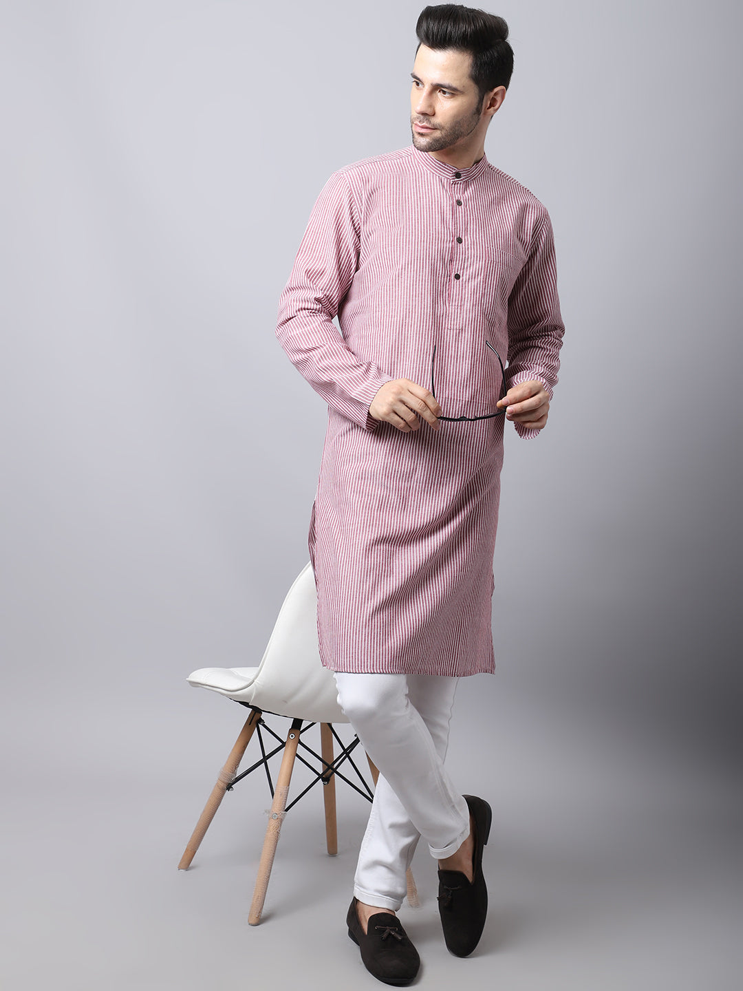 Men'S Pure Cotton Kurta With Band Collar - Even Apparels