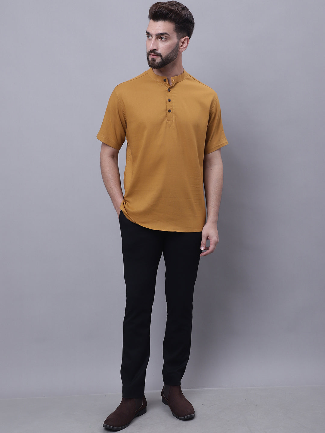 Men's Pure Cotton Short Kurta With Band Collar - Even Apparels