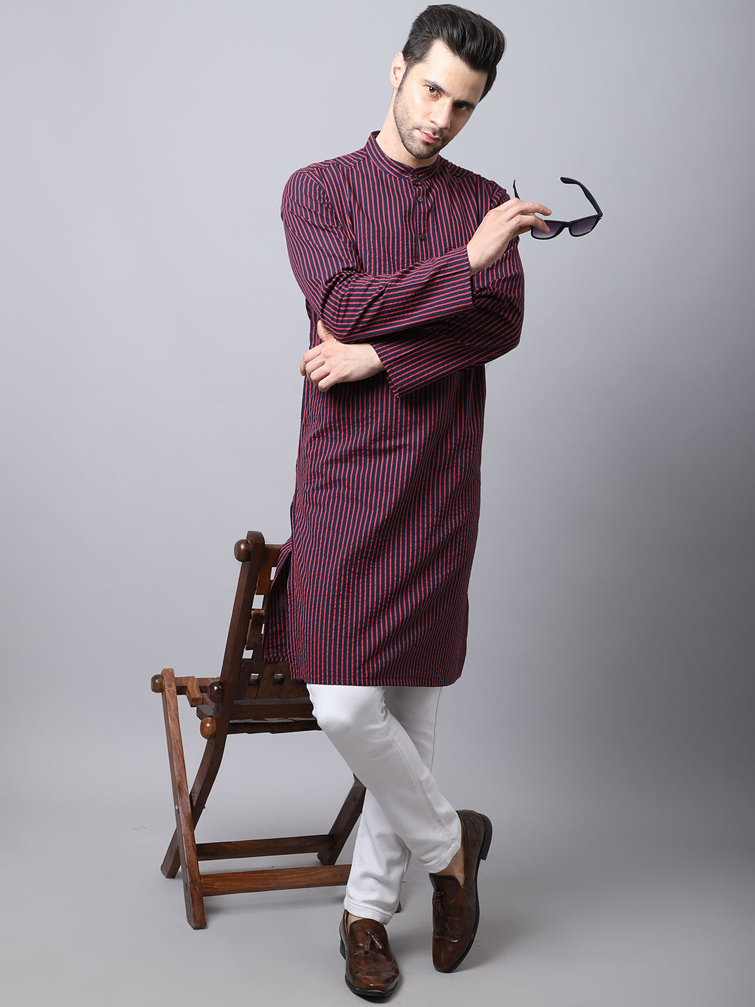 Men'S Pure Cotton Kurta With Band Collar - Even Apparels