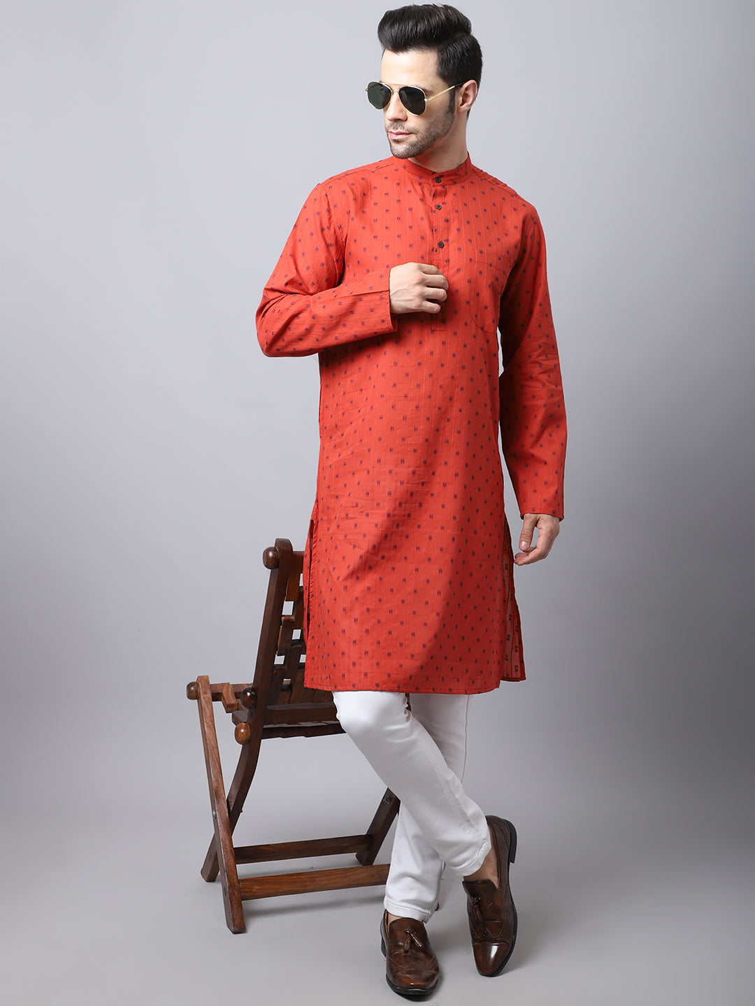 Men'S Pure Cotton Kurta With Band Collar - Even Apparels