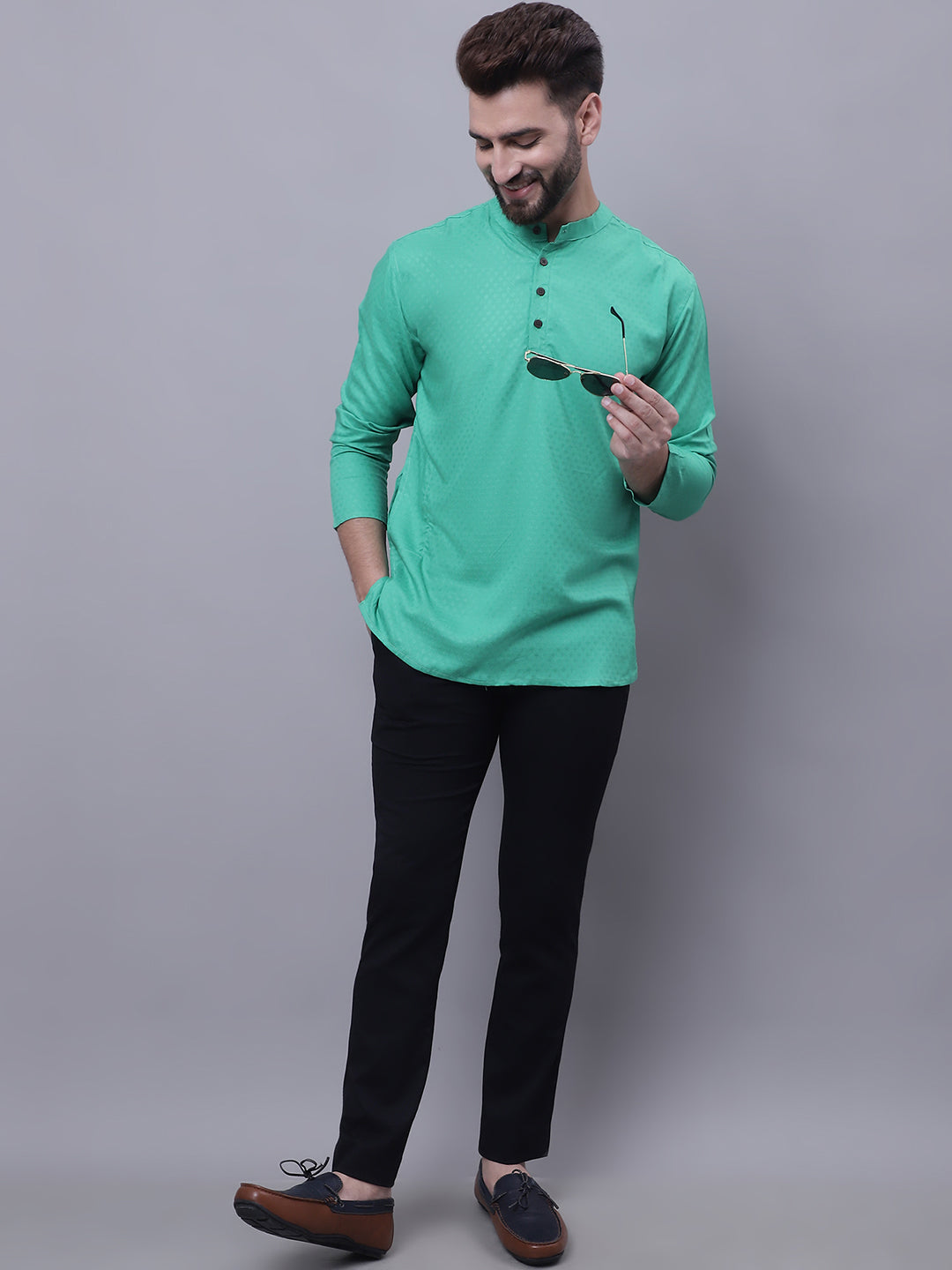 Men's Pure Cotton Short Sleeves Kurta With Band Collar - Even Apparels