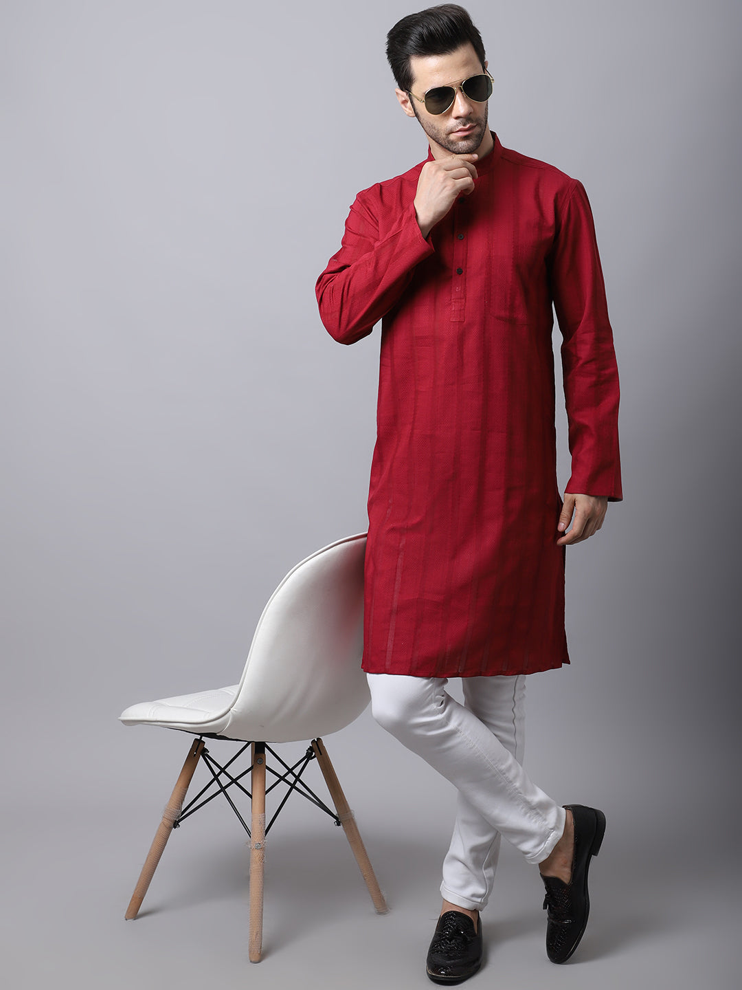 Men'S Pure Cotton Kurta With Band Collar - Even Apparels