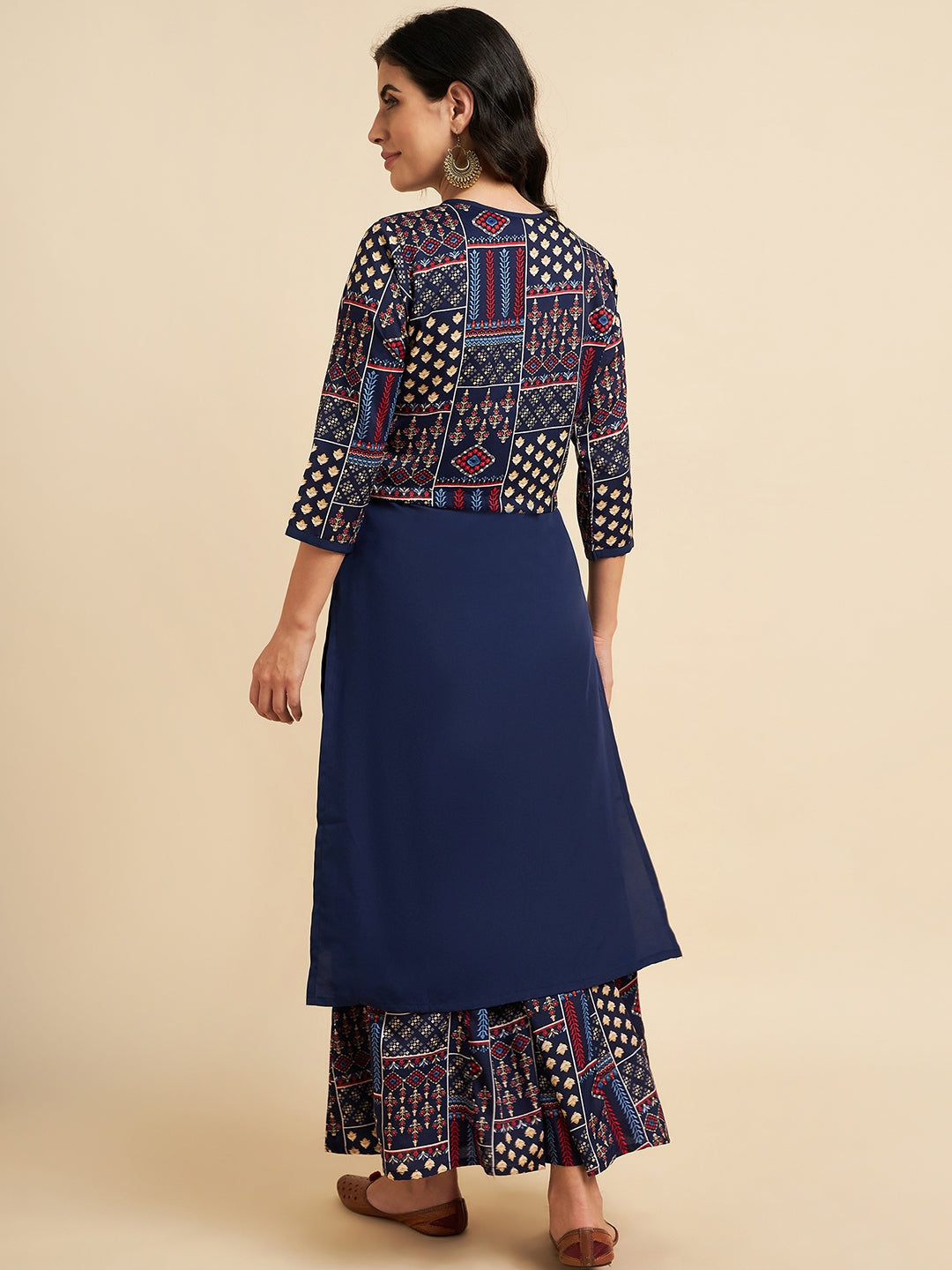 Women's Blue Straight Kurta With Palazzo And Jacket - Azira