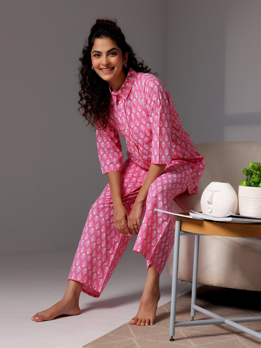 Pink Printed Cotton Night Suits - Jashvi