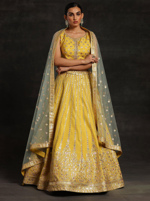 Jashvi Yellow Embroidered Silk Blend Lehenga Set