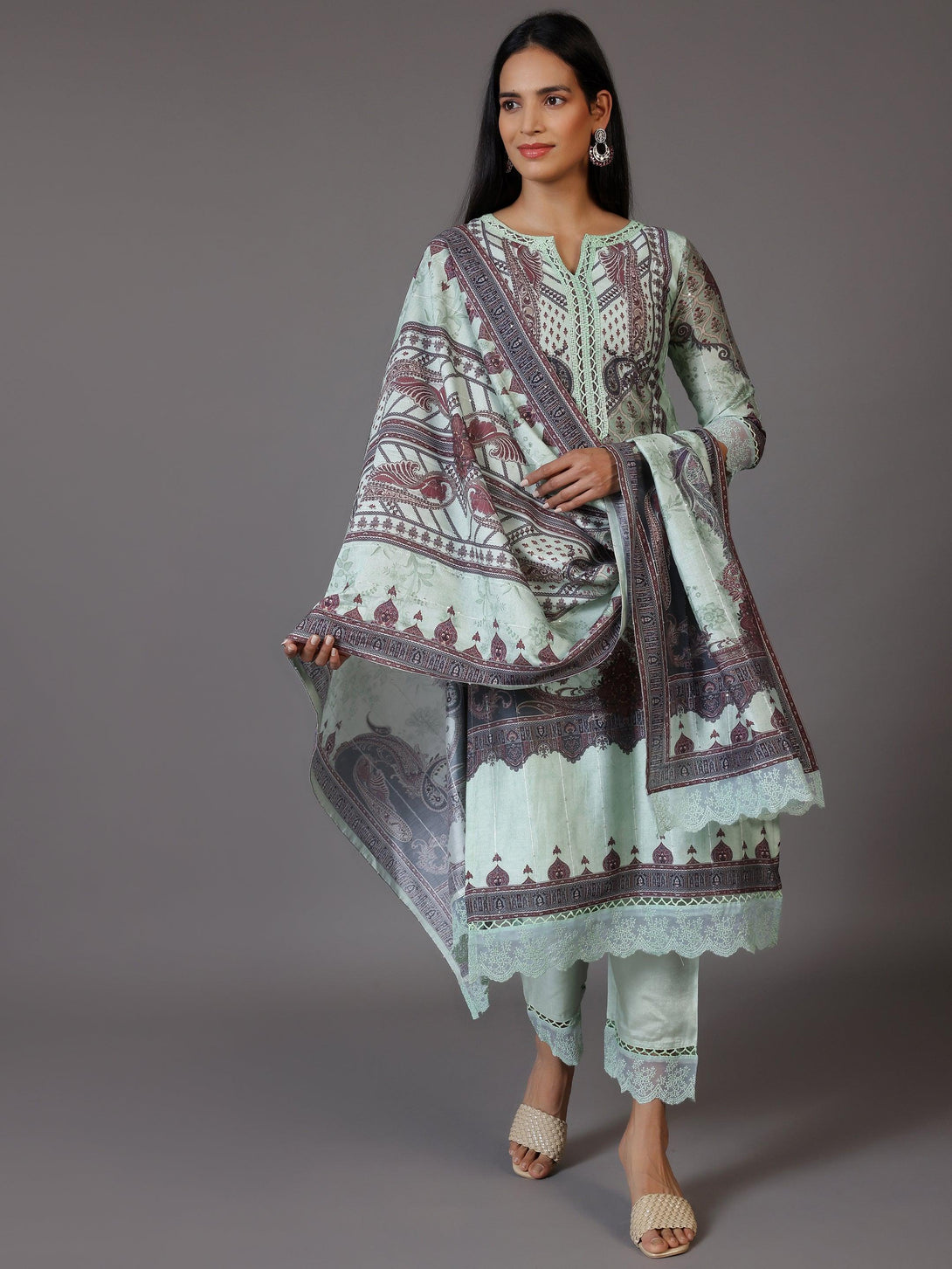 Green Printed Silk Blend Straight Suit With Dupatta - Jashvi