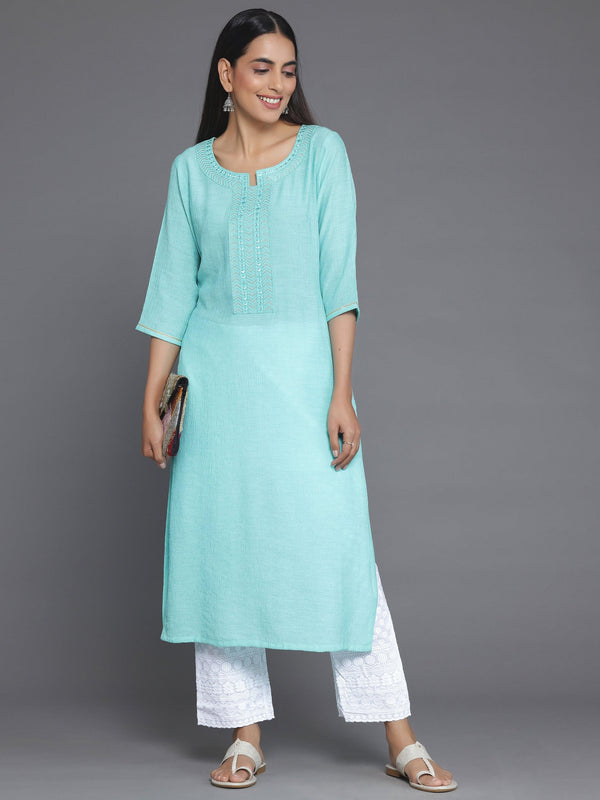 Blue Yoke Design Cotton Straight Kurta