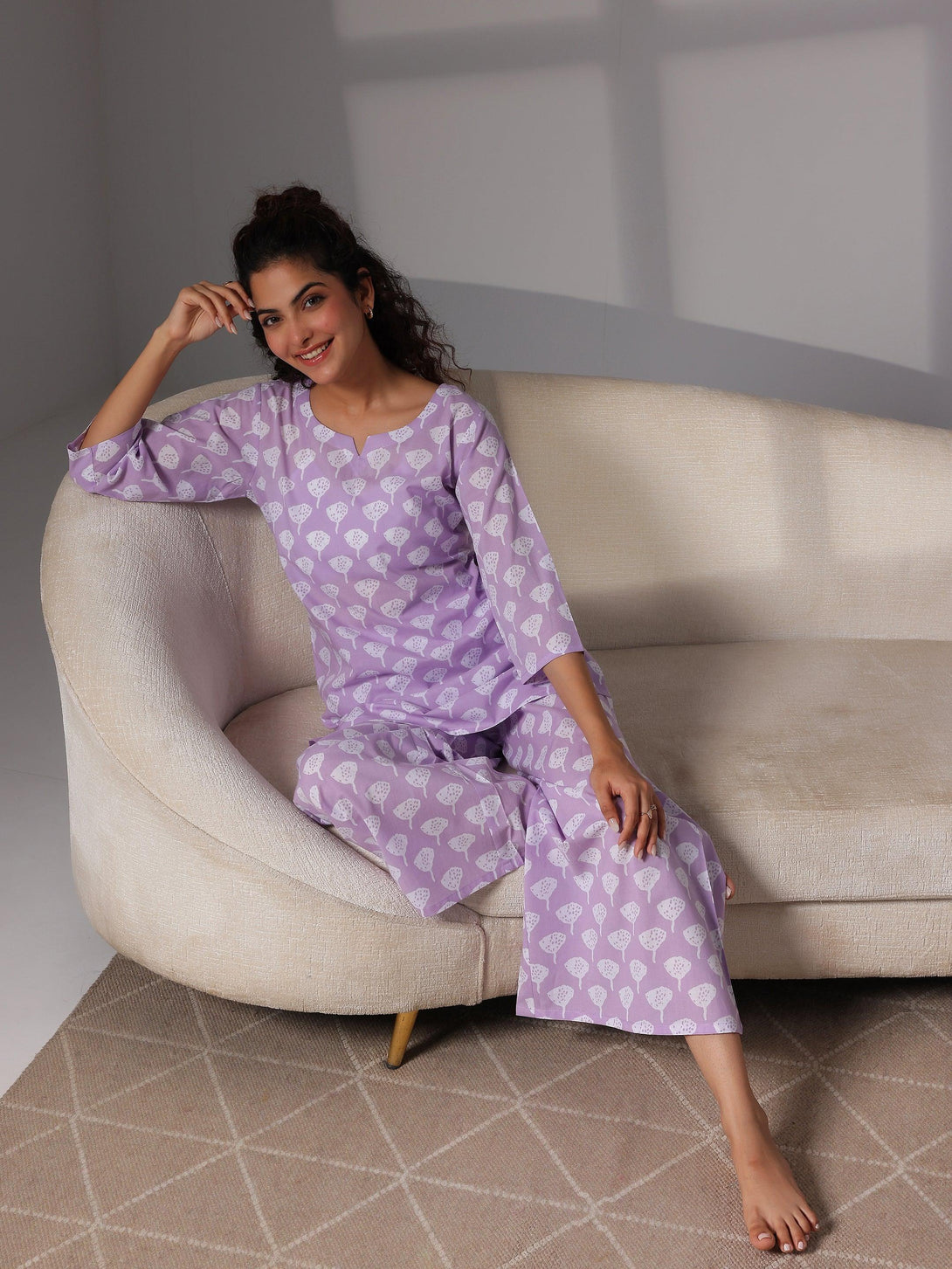 Lavender Printed Cotton Night Suits - Jashvi