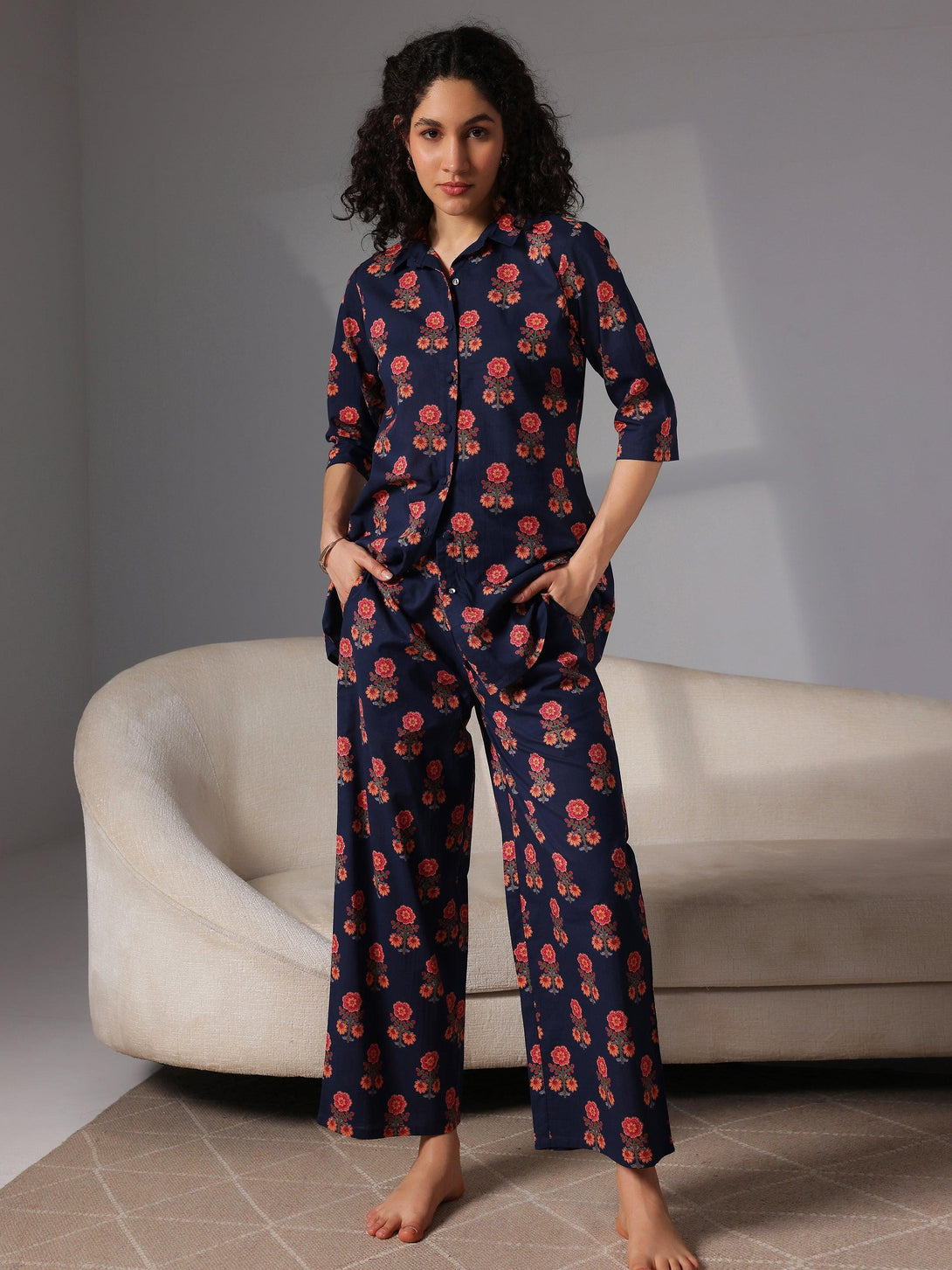 Blue Printed Cotton Night Suits - Jashvi