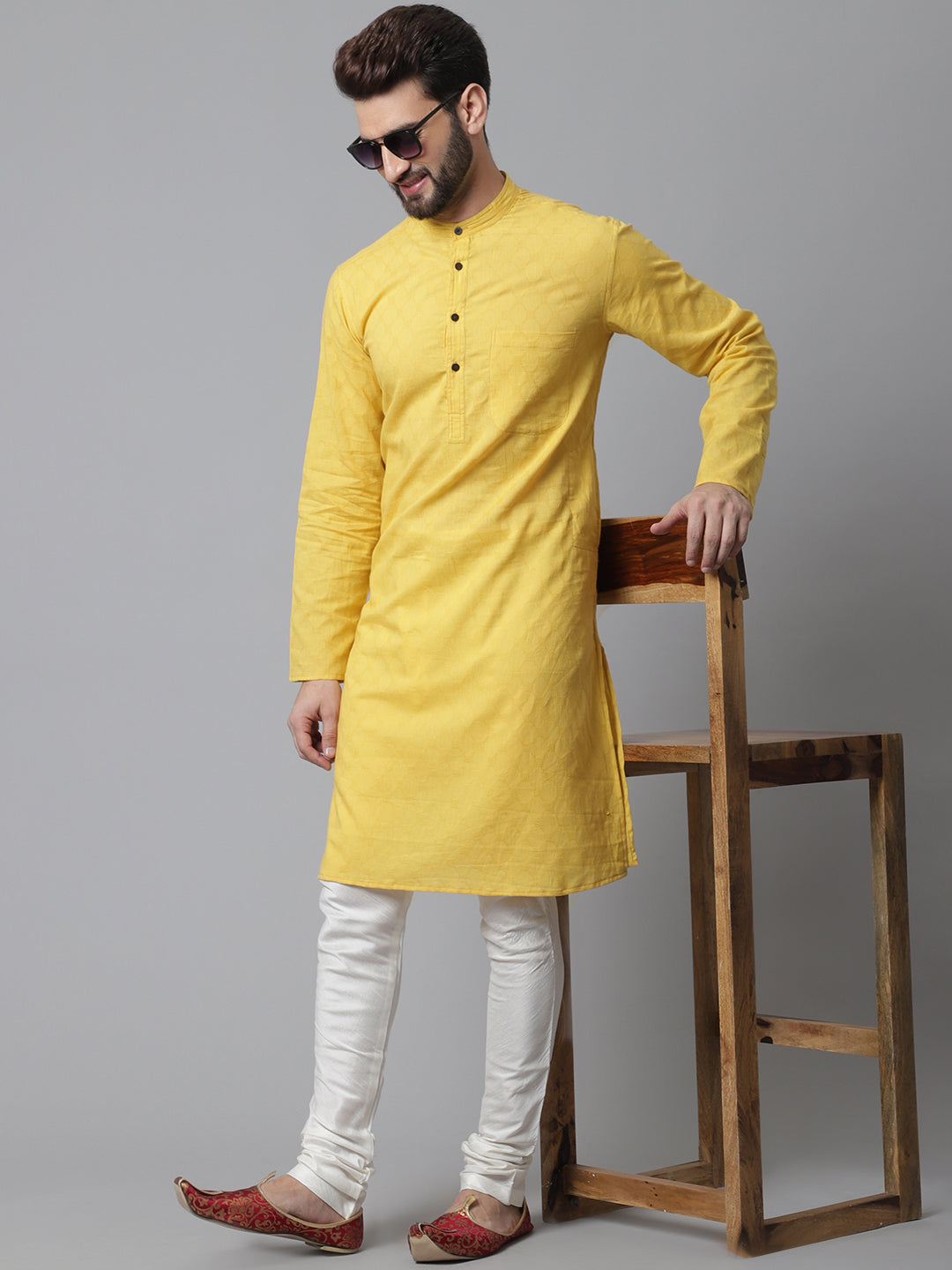 Men's Yellow Sherwani Kurta With Asymetrical Cut - Even Apparels