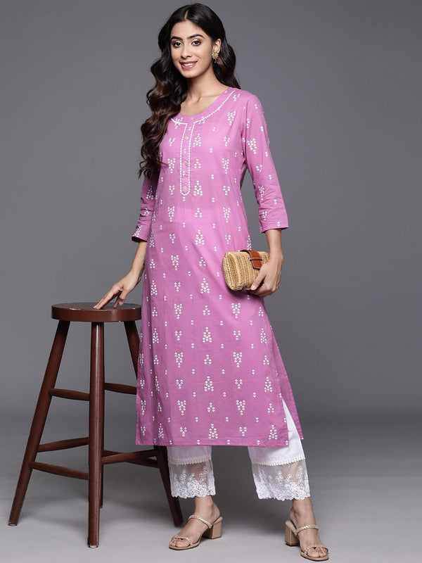 Women Pink Khari Printed Straight Kurta - Varanga