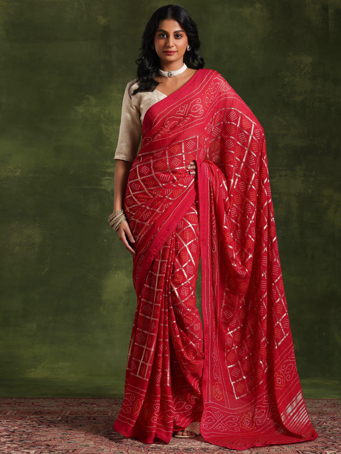 Pink Printed Poly Georgette Saree With Unstitched Blouse Piece - Jashvi