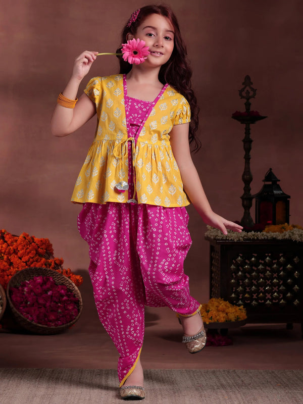 Kids Pink Printed Cotton Co-Ords