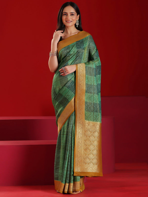 Jashvi Green Woven Design Satin Saree With Unstitched  Blouse Piece