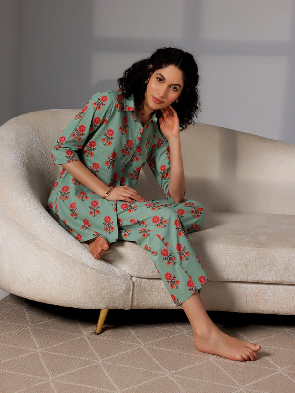 Green Printed Cotton Night Suits - Jashvi