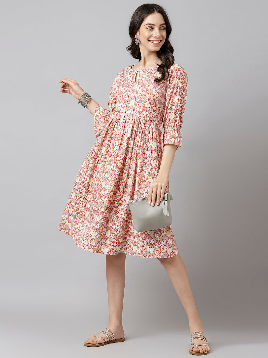 Women's Cotton Printed A-Line Midi Dress - Deckedup