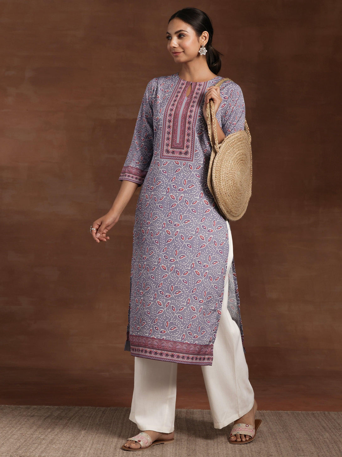 Lavender Printed Crepe Straight Kurta - Jashvi