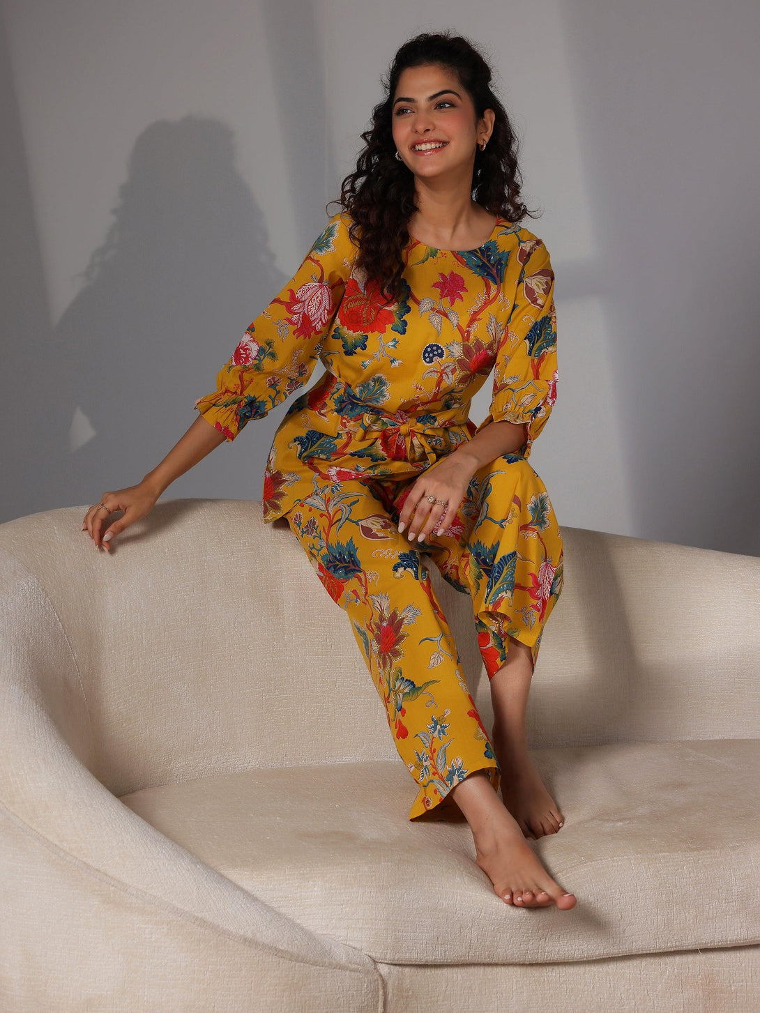 Mustard Printed Cotton Night Suits - Jashvi